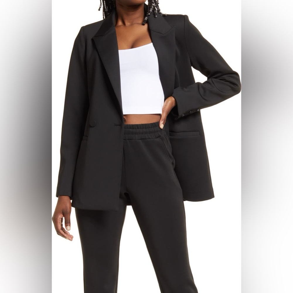 Good American shiny scuba knit Blazer Jacket powerful showstopper